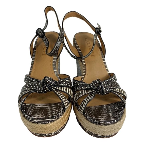 COACH Dalton Snakeskin / Braided Jute Espadrille Wedge Sandals Womens SZ 6 FLAW - Picture 2 of 8